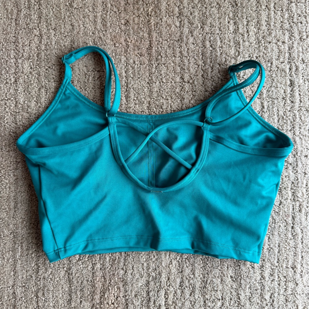 Teal Victorias Secret PINK Strappy Crop Workout Top with Built-In Bra
